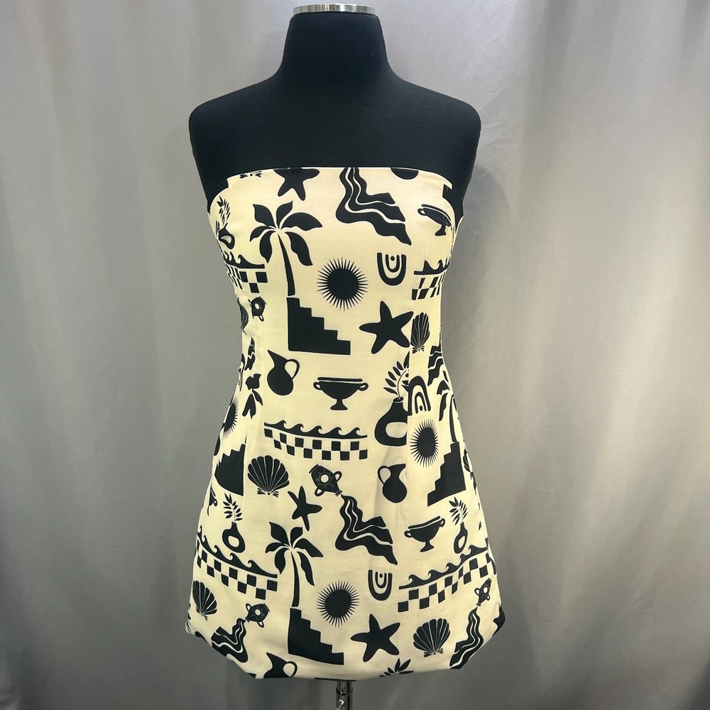 Seven Wonders Coastal Cove Tube Strapless Dress Women 4 Beige Geometric Back Zip